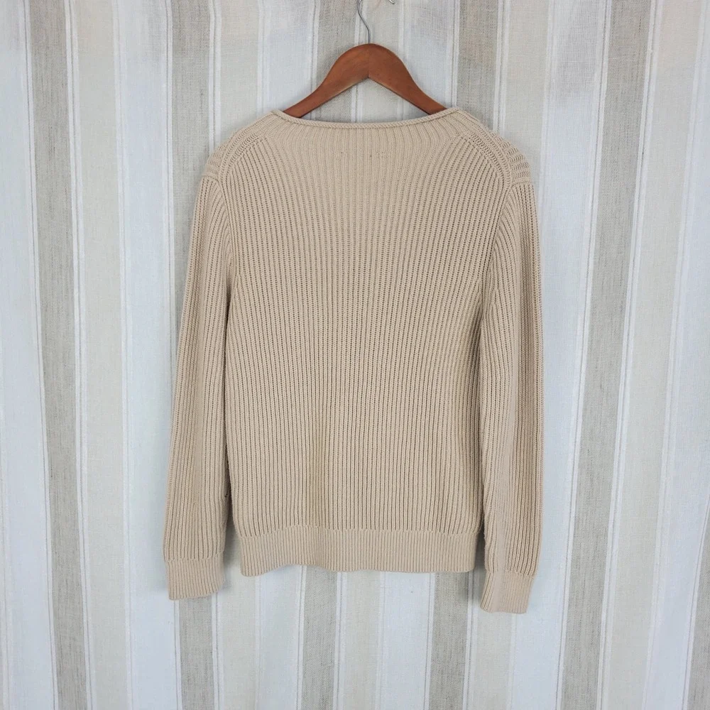J. Crew‎ Cotton Knit Crewneck Sweater Pullover Cream Beige Size Small